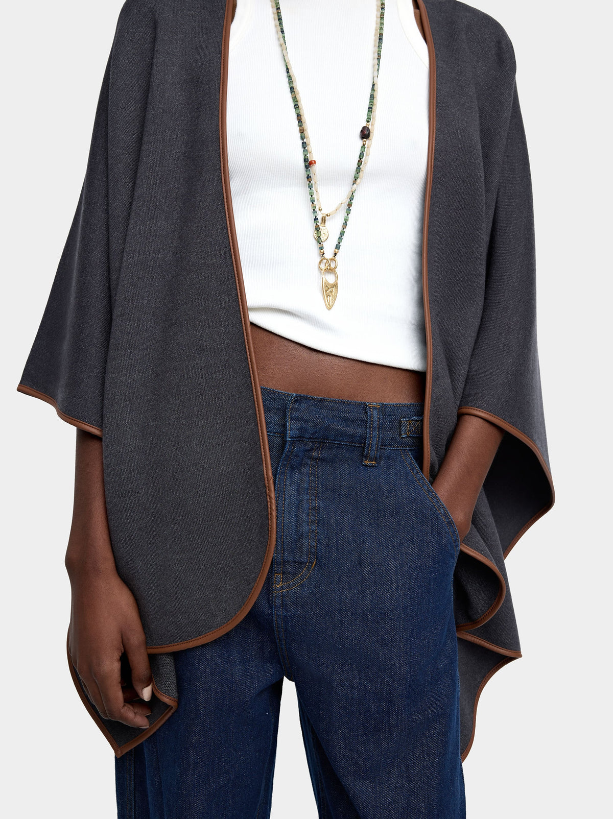 Knitted Poncho With Stitching Detail