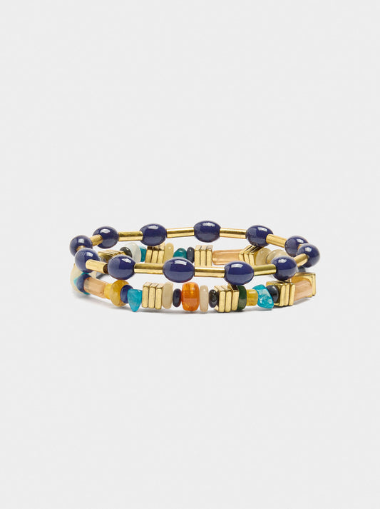 Set Of Elastic Bracelets With Stones