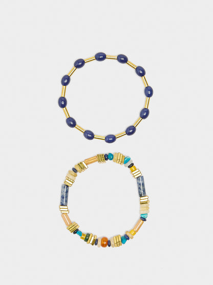 Set Of Elastic Bracelets With Stones