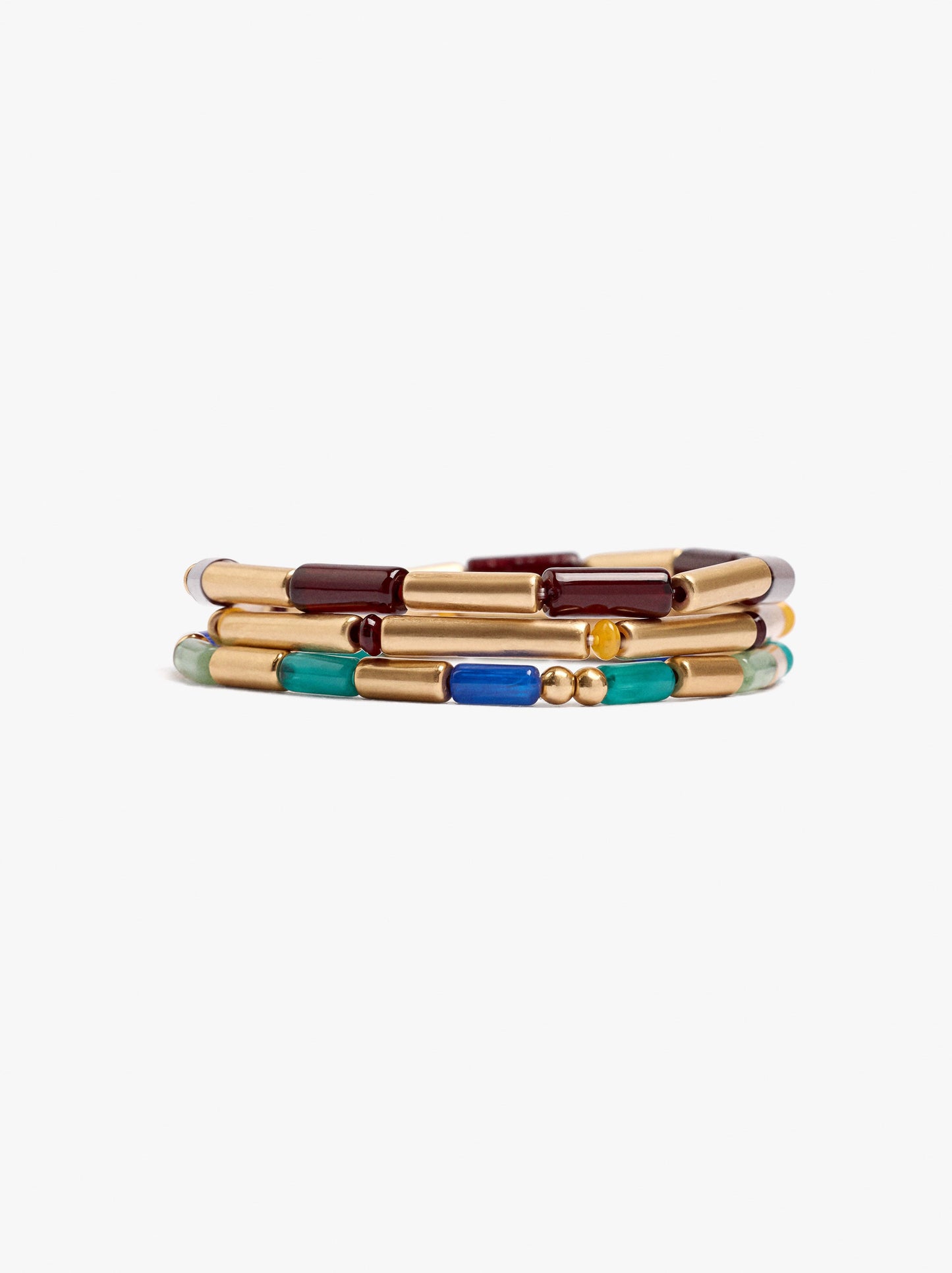 Set Of Elastic Bracelets With Resin