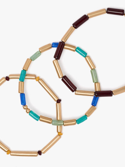 Set Of Elastic Bracelets With Resin