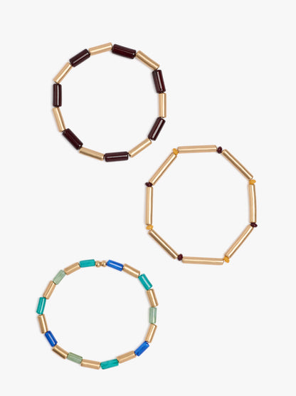 Set Of Elastic Bracelets With Resin
