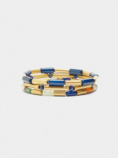 Set Of Elastic Bracelets With Stones