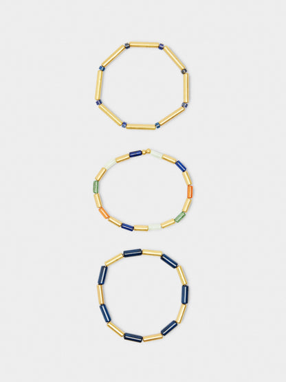 Set Of Elastic Bracelets With Stones