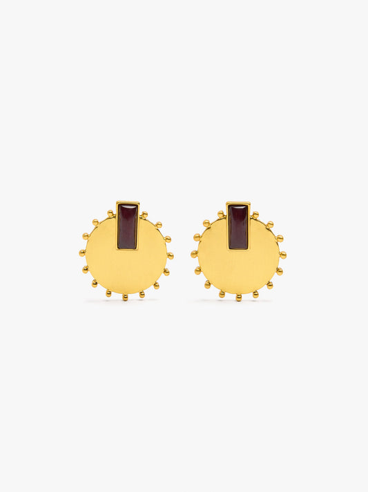 Round Earrings With Resin Detail