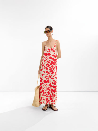 Long Printed Dress With Straps