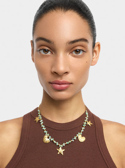 Necklace With Star And Heart Pendants