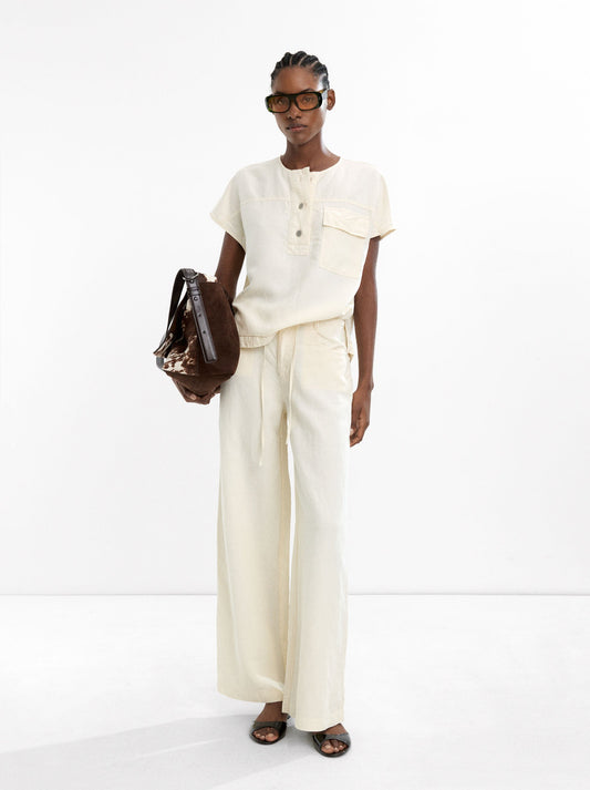 Trousers With Cord And Linen Blend