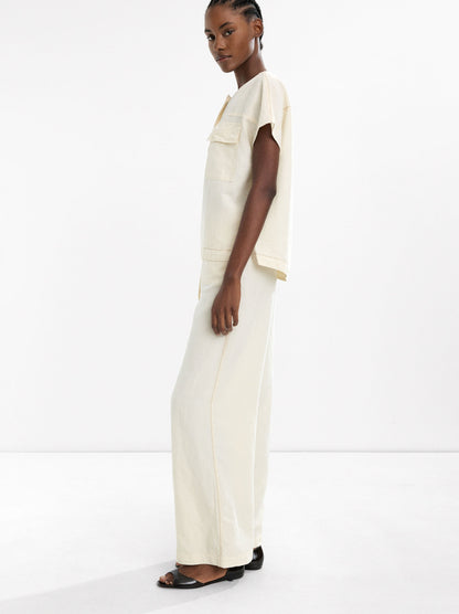 Trousers With Cord And Linen Blend