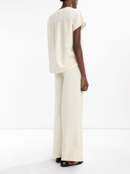 Trousers With Cord And Linen Blend