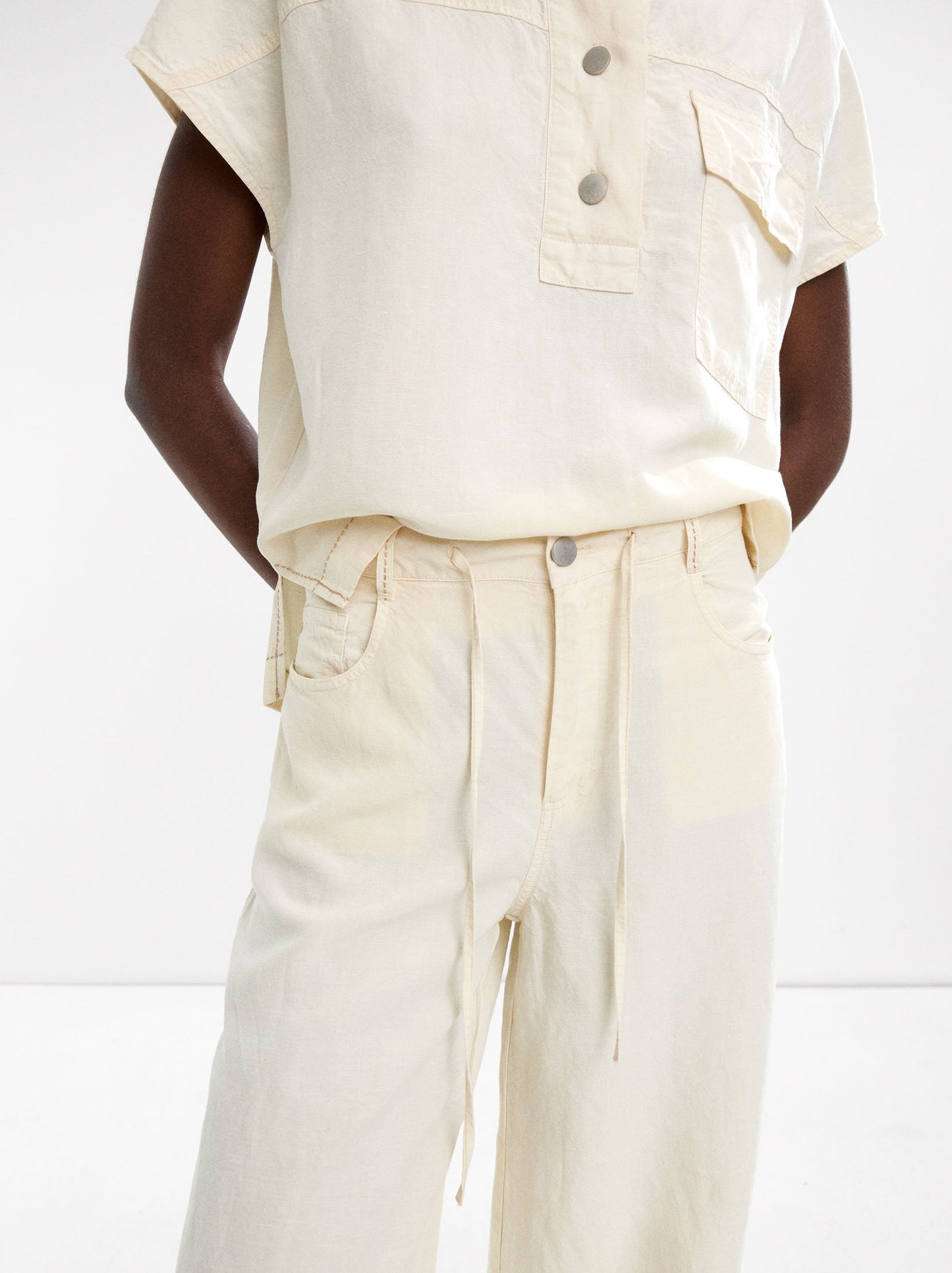 Trousers With Cord And Linen Blend