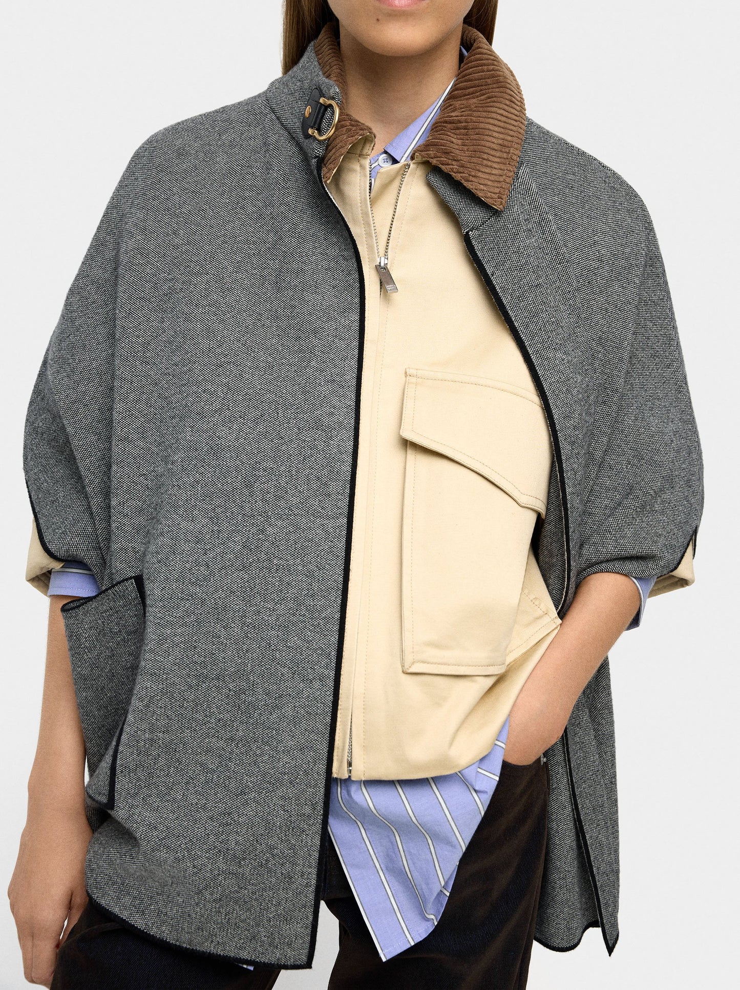 Knitted Poncho With Stitching Detail