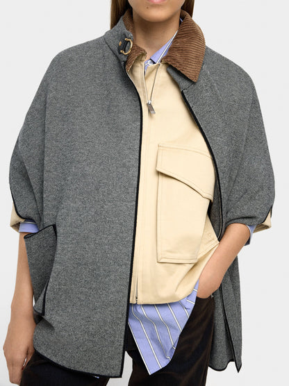 Knitted Poncho With Stitching Detail