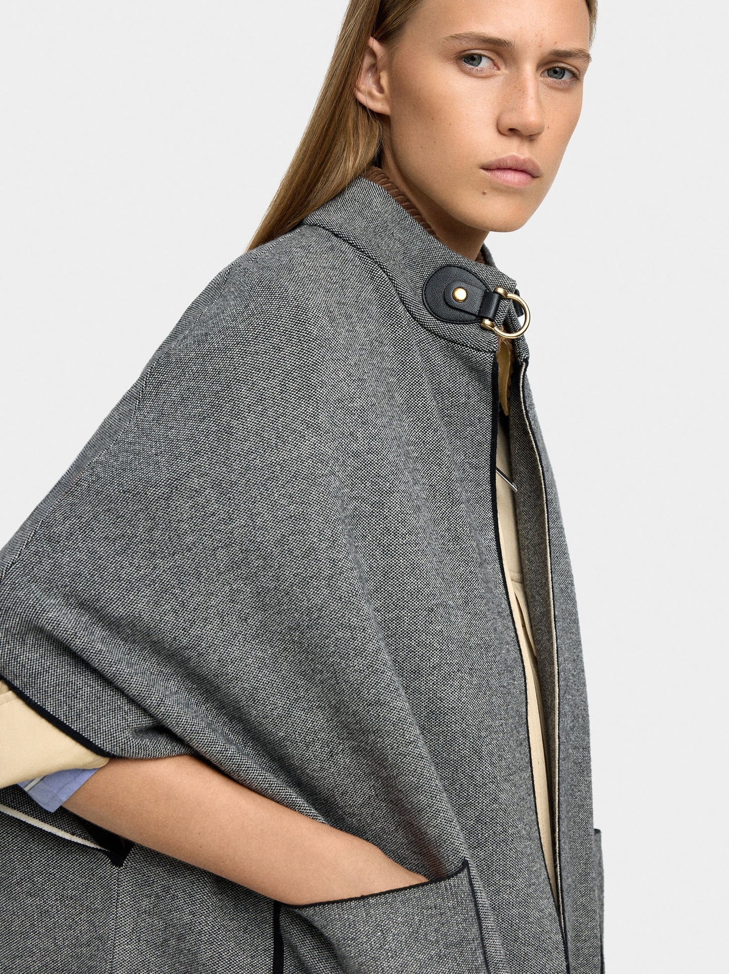 Knitted Poncho With Stitching Detail