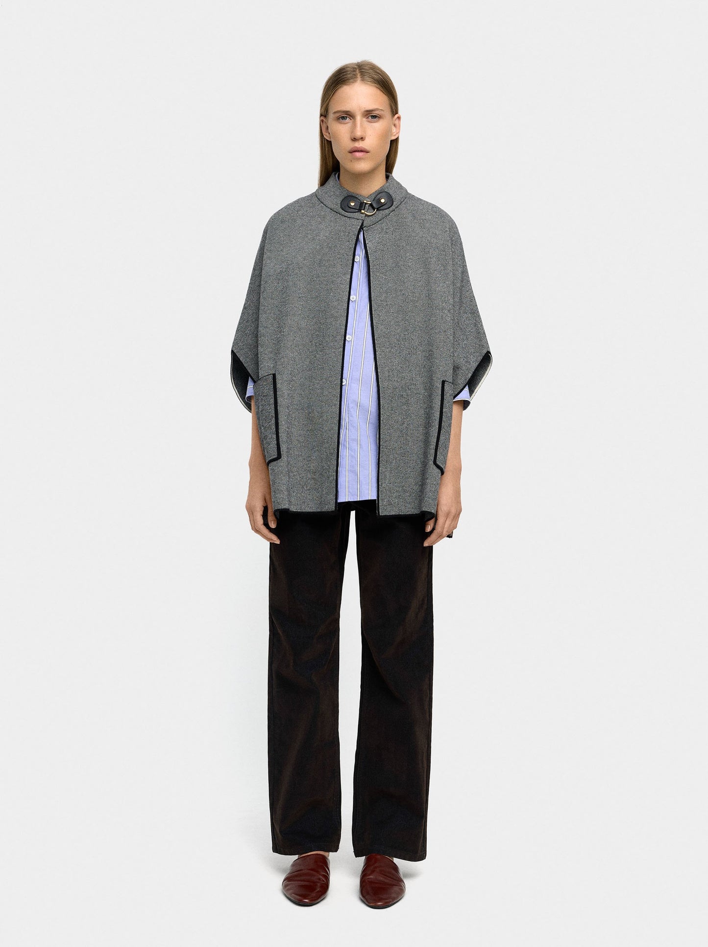 Knitted Poncho With Stitching Detail