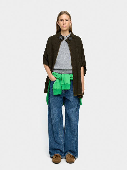 Knitted Poncho With Stitching Detail