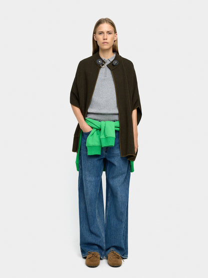 Knitted Poncho With Stitching Detail