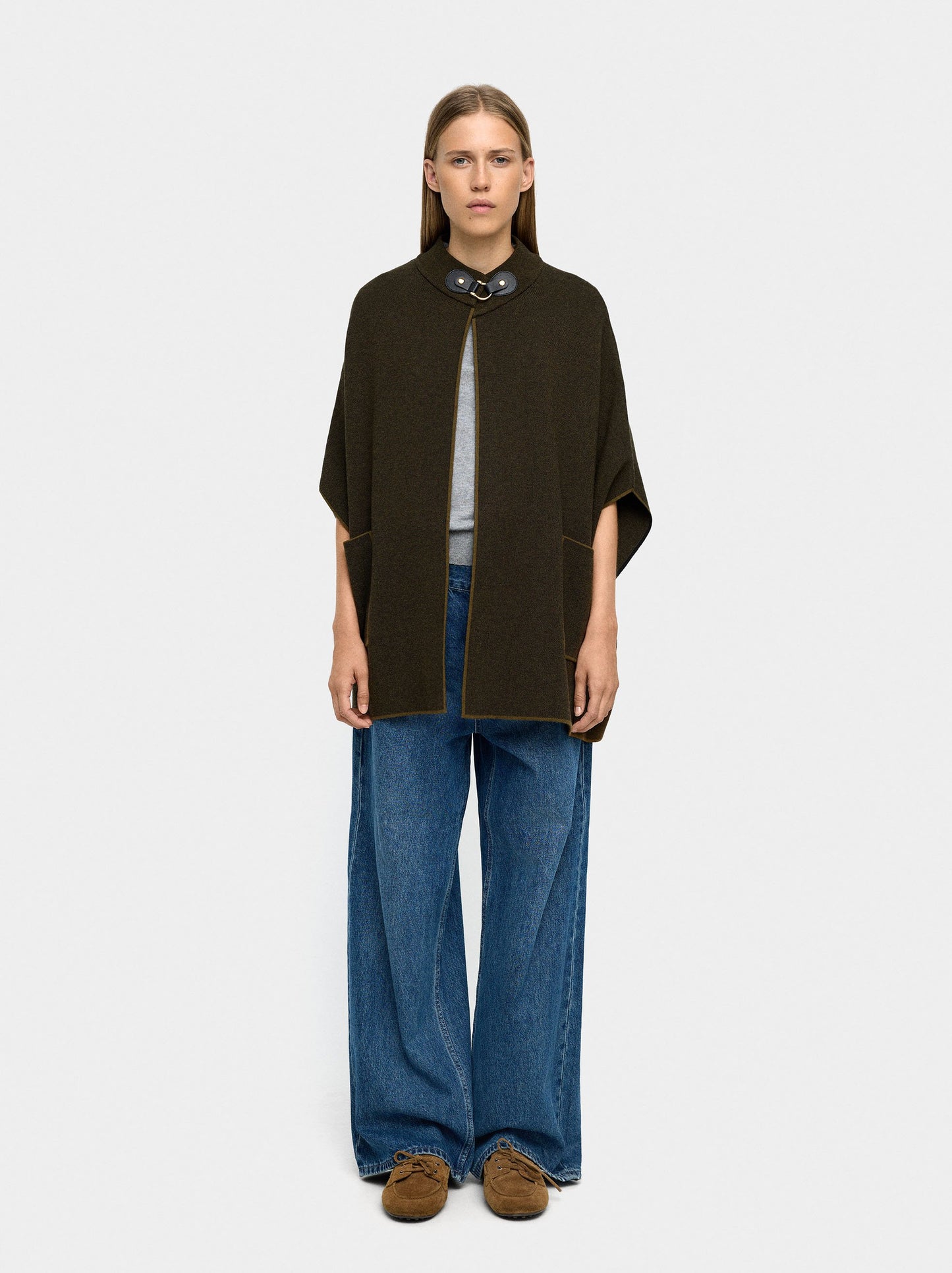 Knitted Poncho With Stitching Detail