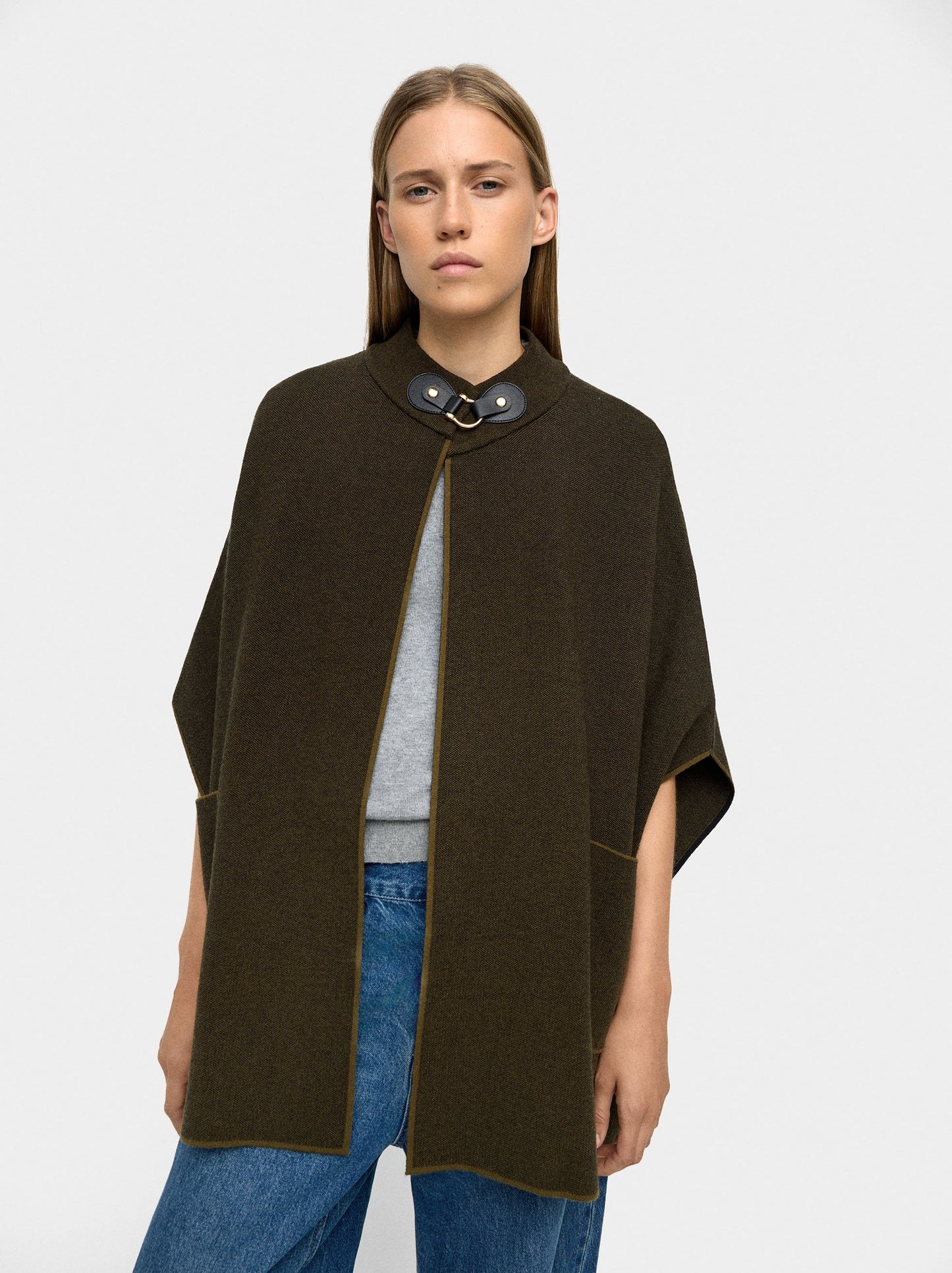Knitted Poncho With Stitching Detail