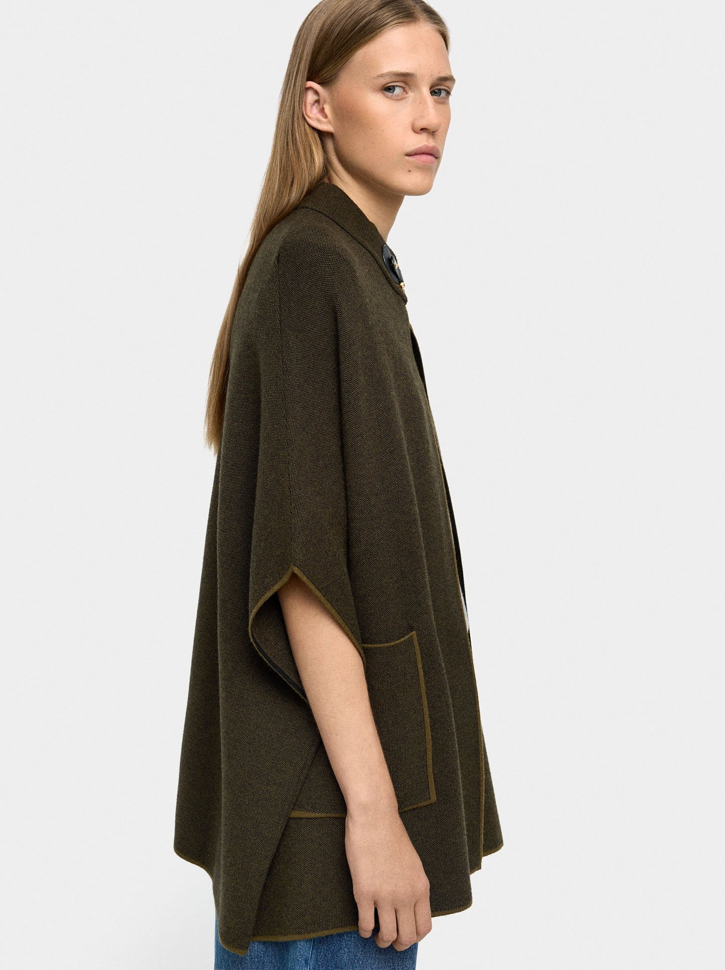 Knitted Poncho With Stitching Detail
