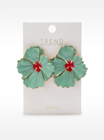 Maxi Double Flower Earrings With Enamel