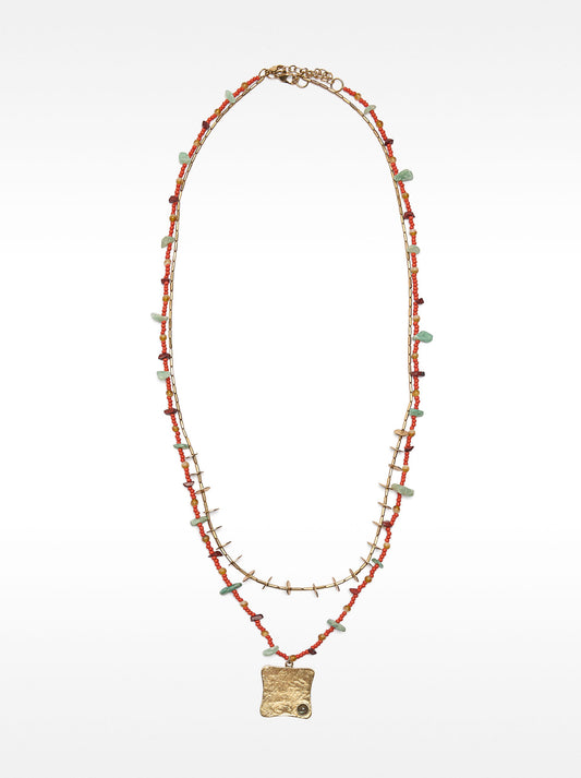 Set Of Necklaces With Stones And Glass Beads