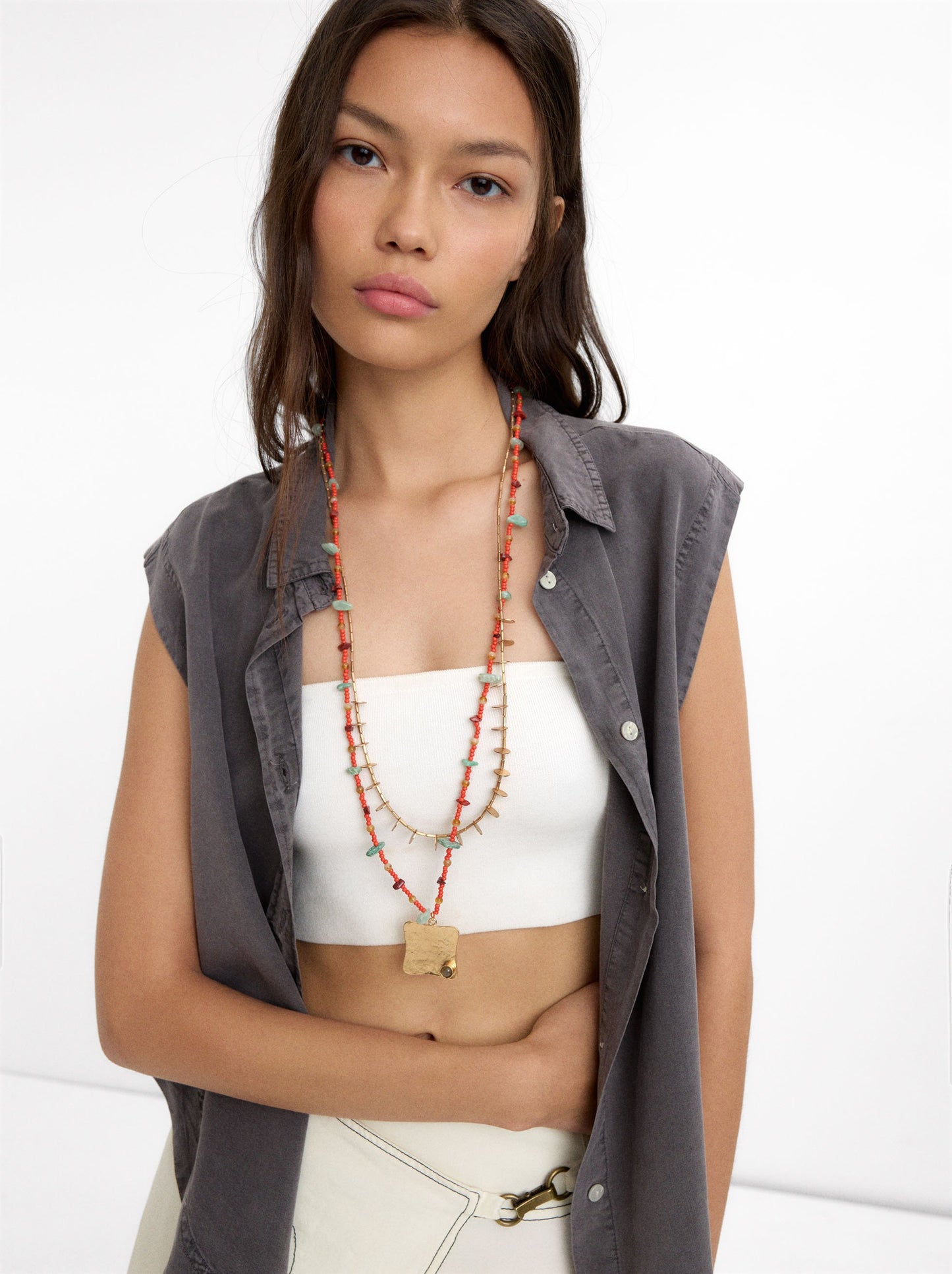 Set Of Necklaces With Stones And Glass Beads