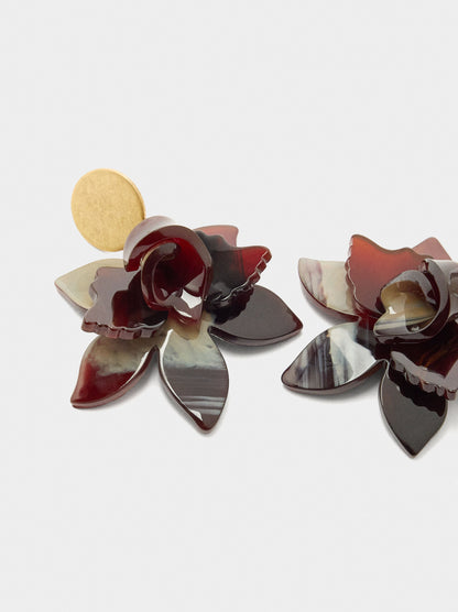 Maxi Flower Earrings With Marbled Design