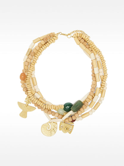 Multi-Necklace Wooden And Stone Beads