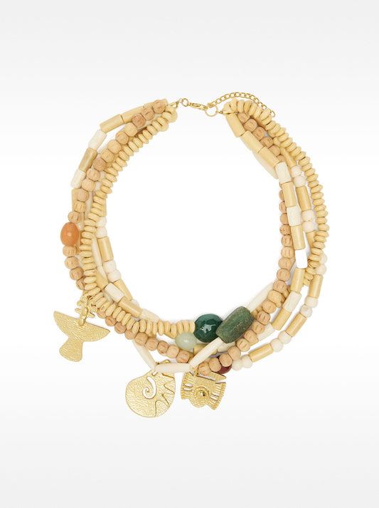 Multi-Necklace Wooden And Stone Beads