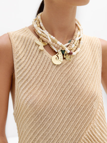 Multi-Necklace Wooden And Stone Beads