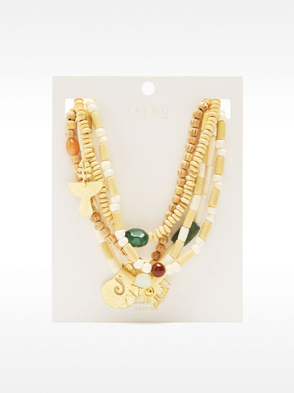 Multi-Necklace Wooden And Stone Beads