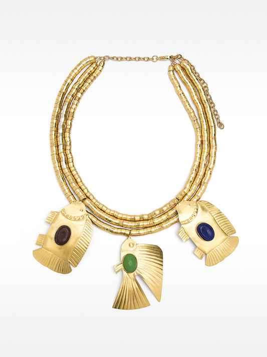 Short Necklace With Fish And Stones