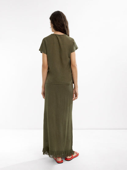 Linen-Blend T-Shirt With Buttons