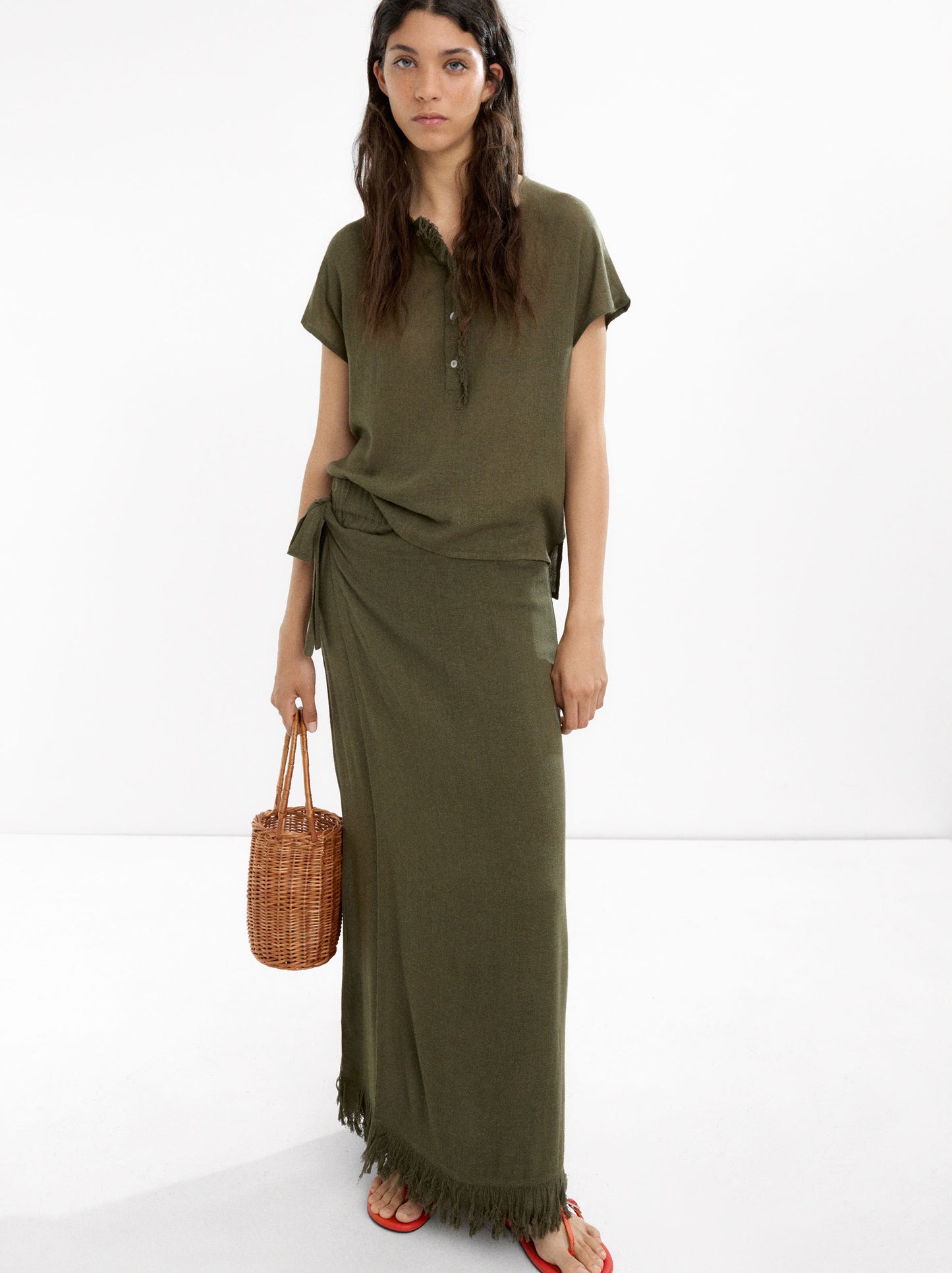 Linen-Blend T-Shirt With Buttons