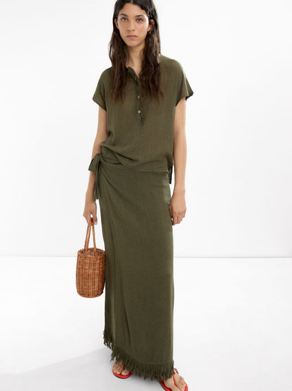 Linen-Blend T-Shirt With Buttons