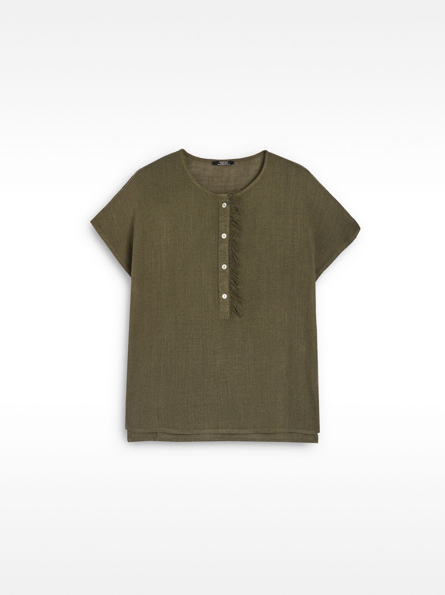 Linen-Blend T-Shirt With Buttons