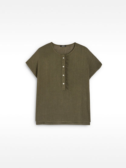 Linen-Blend T-Shirt With Buttons