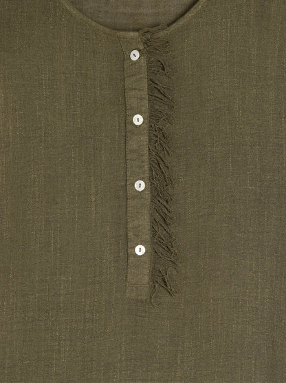 Linen-Blend T-Shirt With Buttons