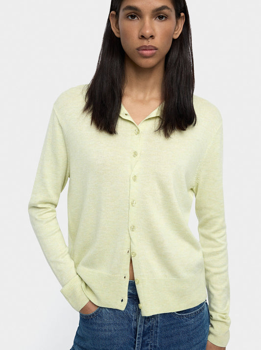 Knit Mesh Cardigan With High Neck