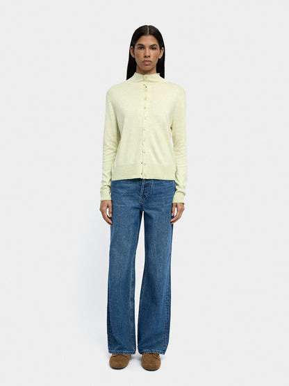 Knit Mesh Cardigan With High Neck