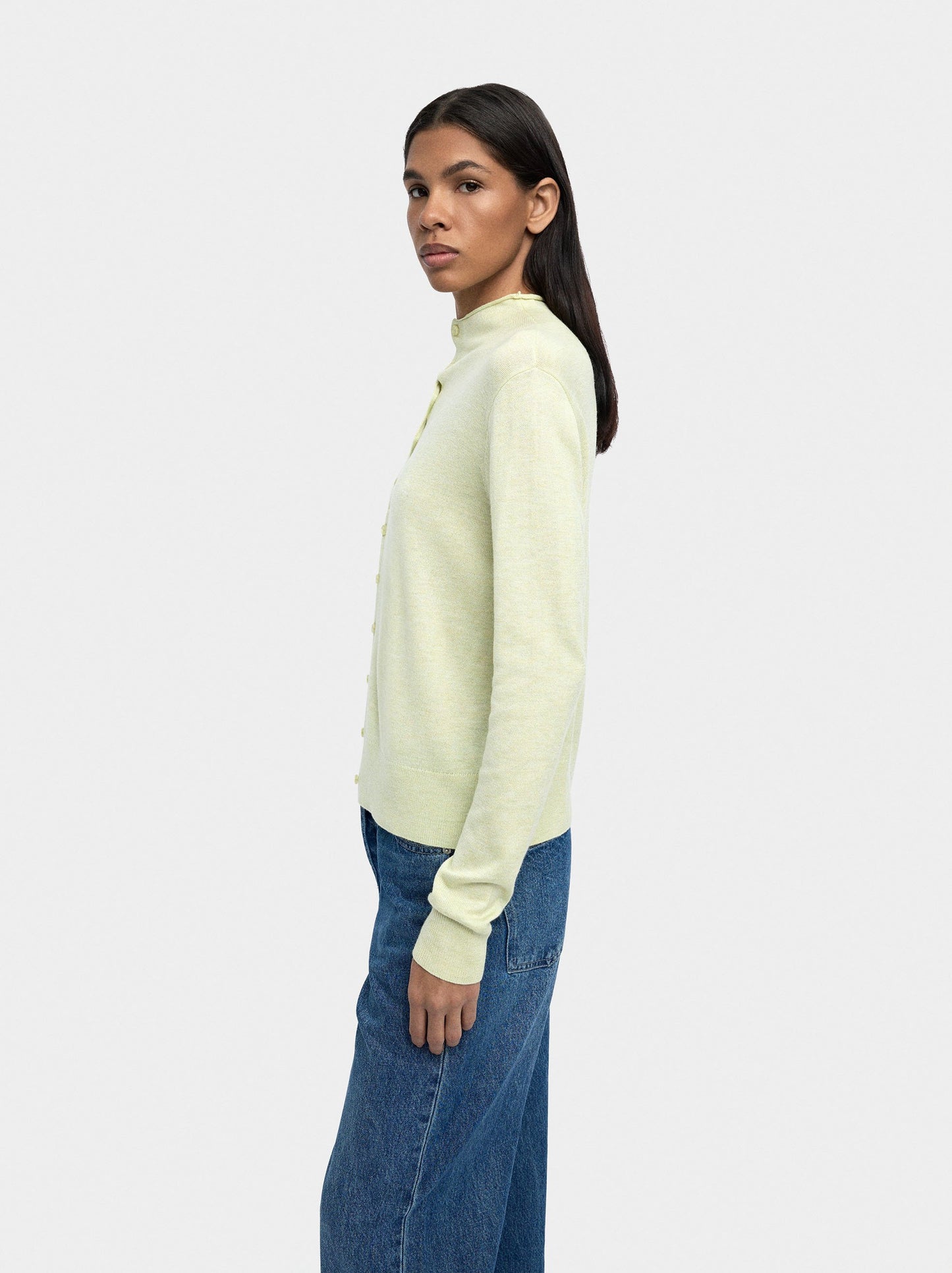 Knit Mesh Cardigan With High Neck