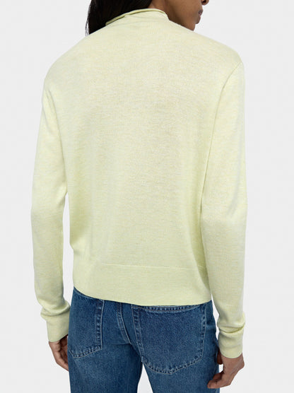 Knit Mesh Cardigan With High Neck