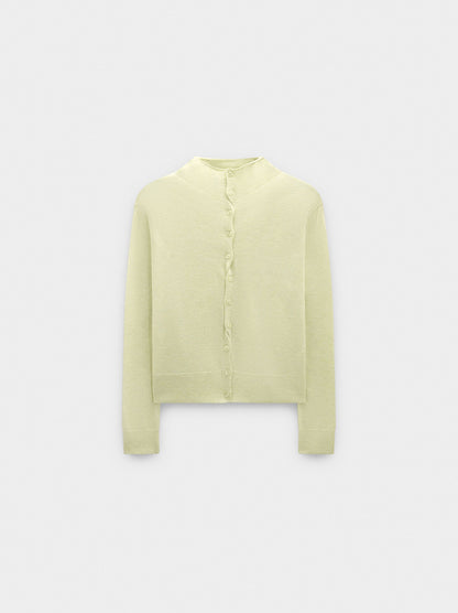 Knit Mesh Cardigan With High Neck