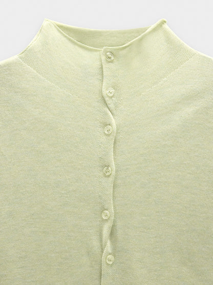 Knit Mesh Cardigan With High Neck