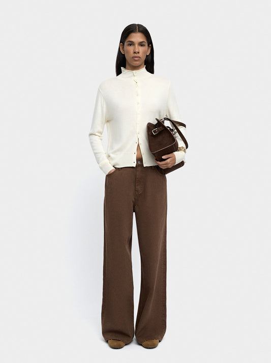 Knit Mesh Cardigan With High Neck