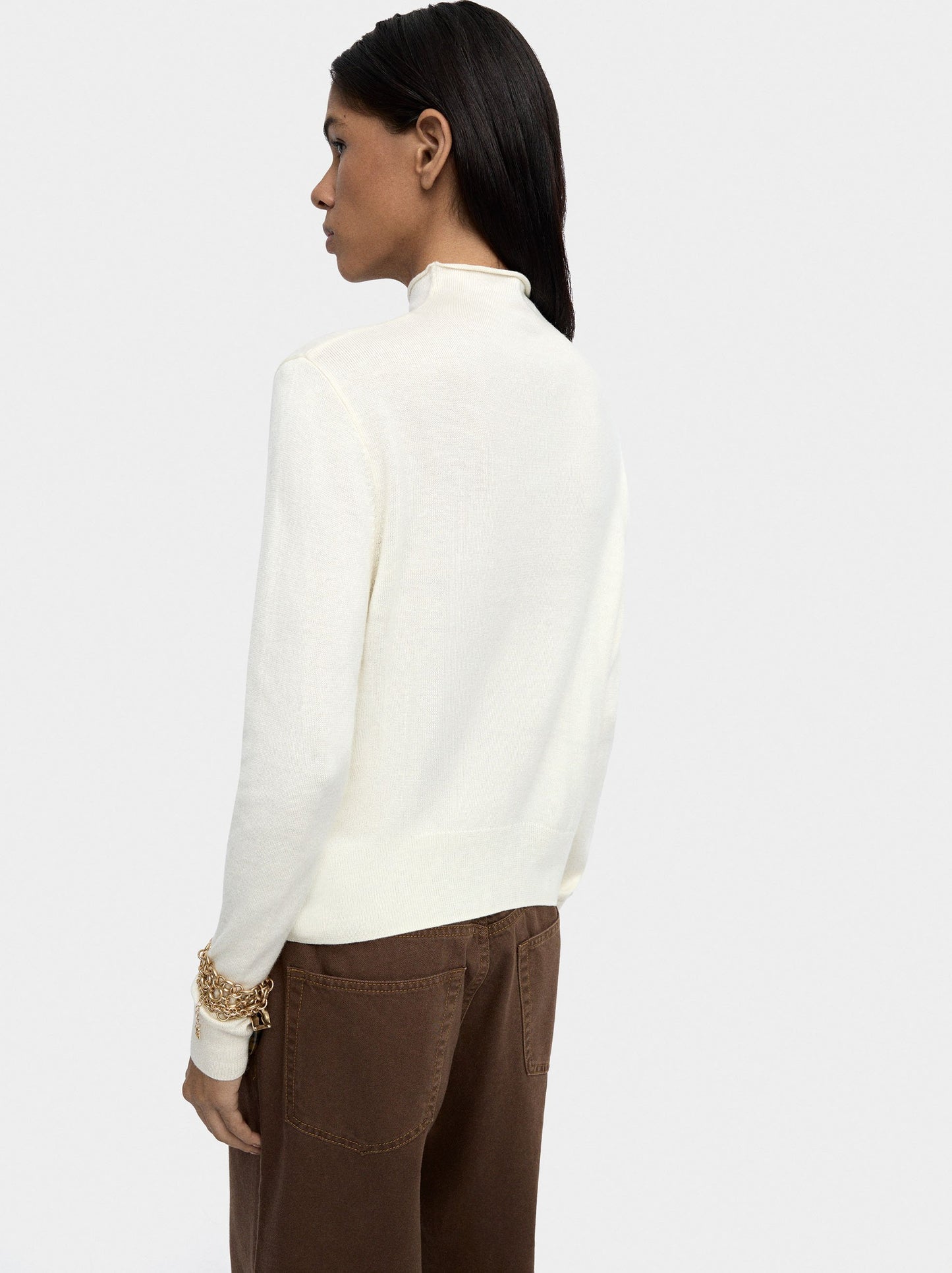 Knit Mesh Cardigan With High Neck