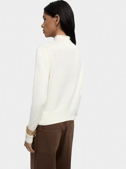 Knit Mesh Cardigan With High Neck