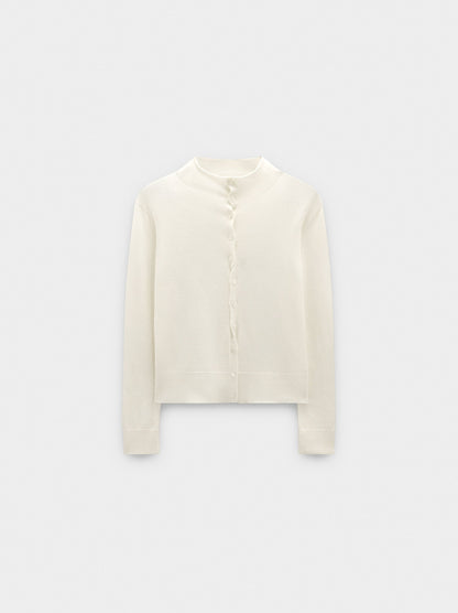 Knit Mesh Cardigan With High Neck