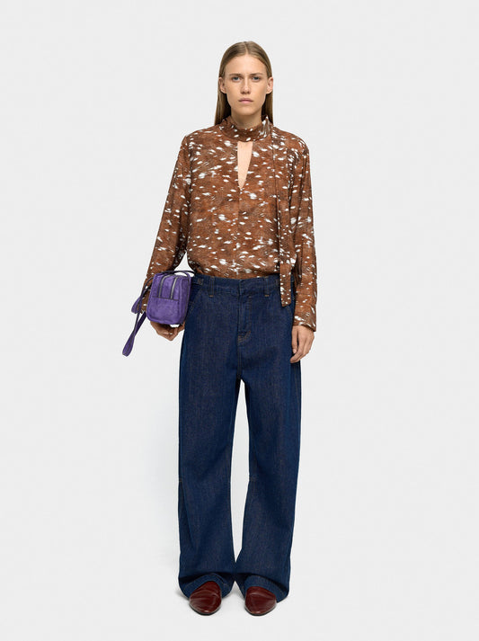 Long-Sleeve Animal Print Blouse